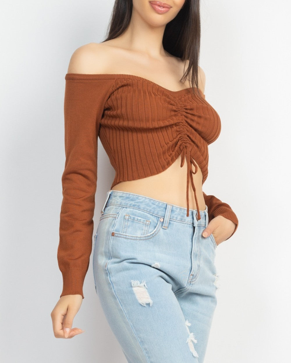 Off-Shoulder Sweater Crop Top (SSW6067)