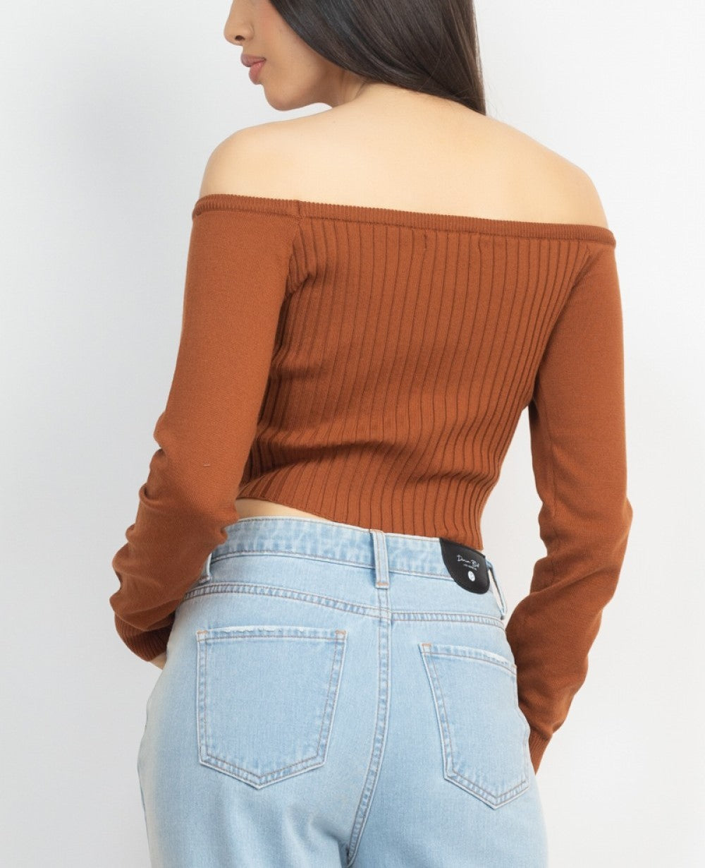 Off-Shoulder Sweater Crop Top (SSW6067)