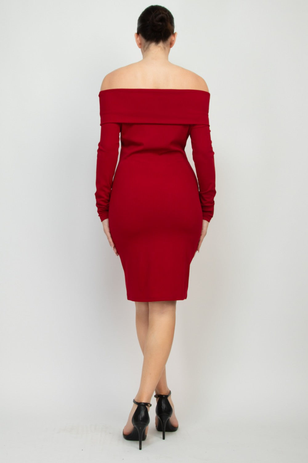 Ribbed Off-Shoulder Solid Dress (HMD14242)