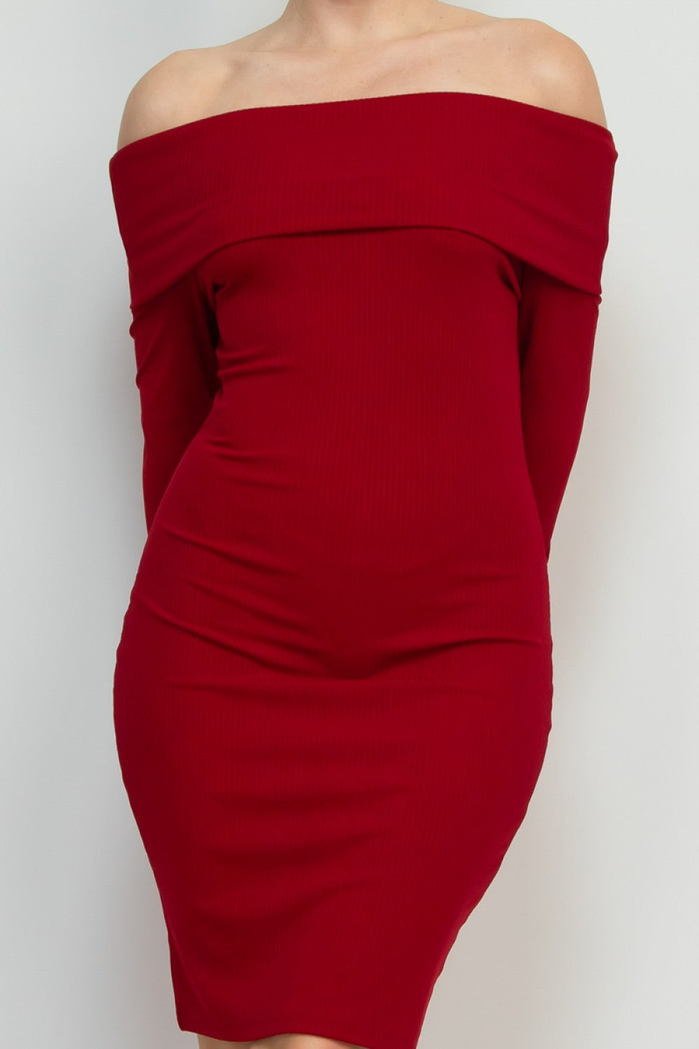 Ribbed Off-Shoulder Solid Dress (HMD14242)