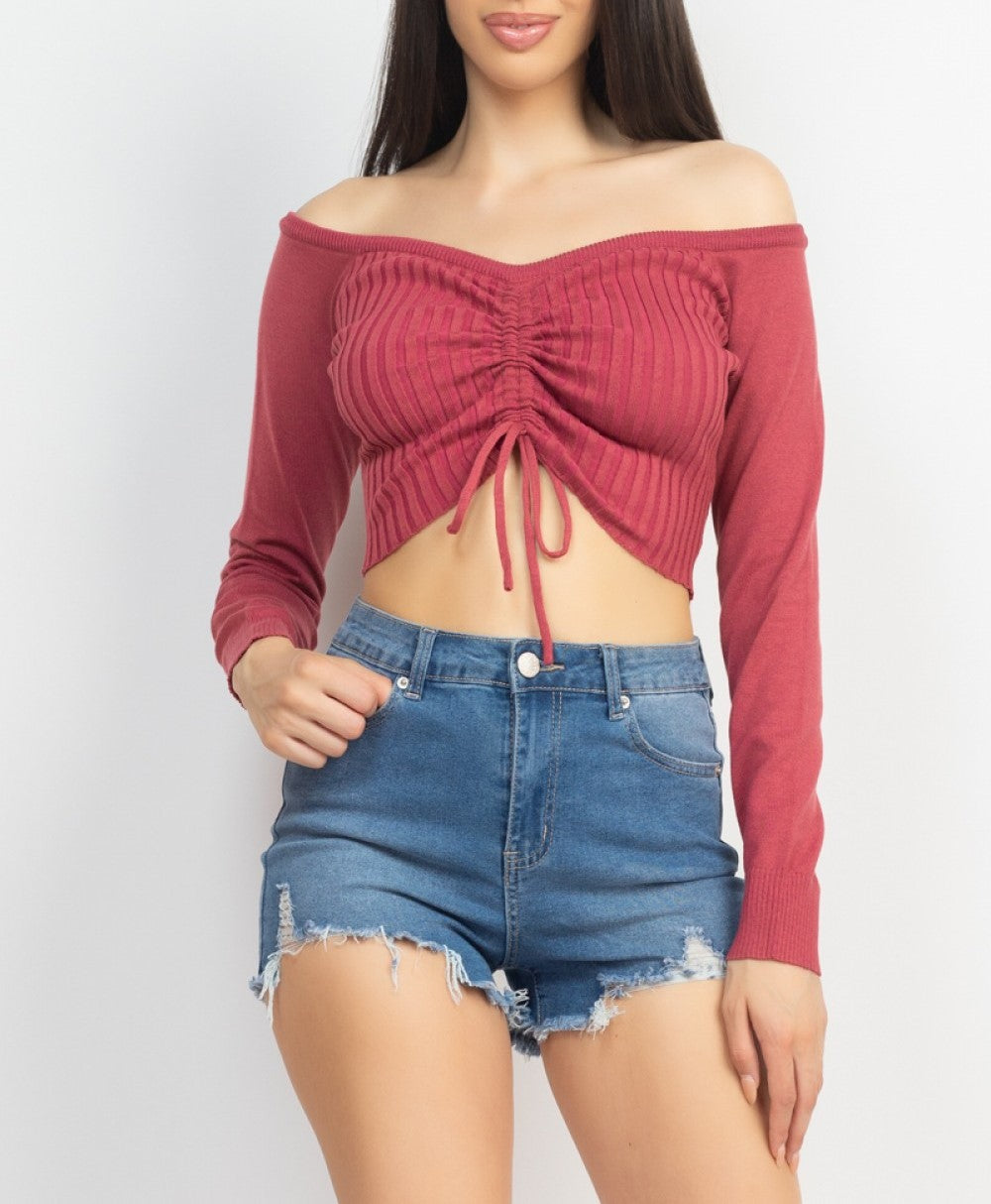 Off-Shoulder Sweater Crop Top (SSW6067)
