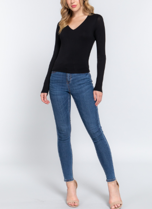 Long Slv V-Neck Top (T13933)