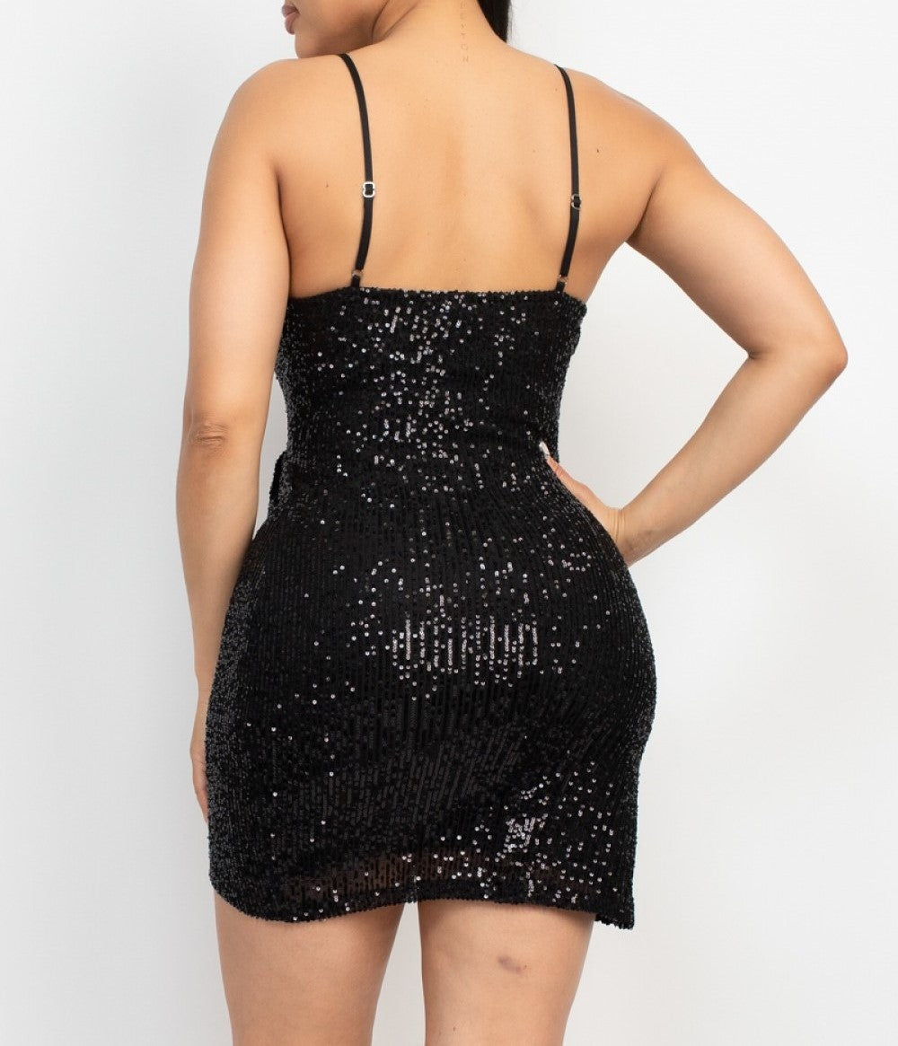 Sequin-Studded Wrap Surplice Dress (ID5473)