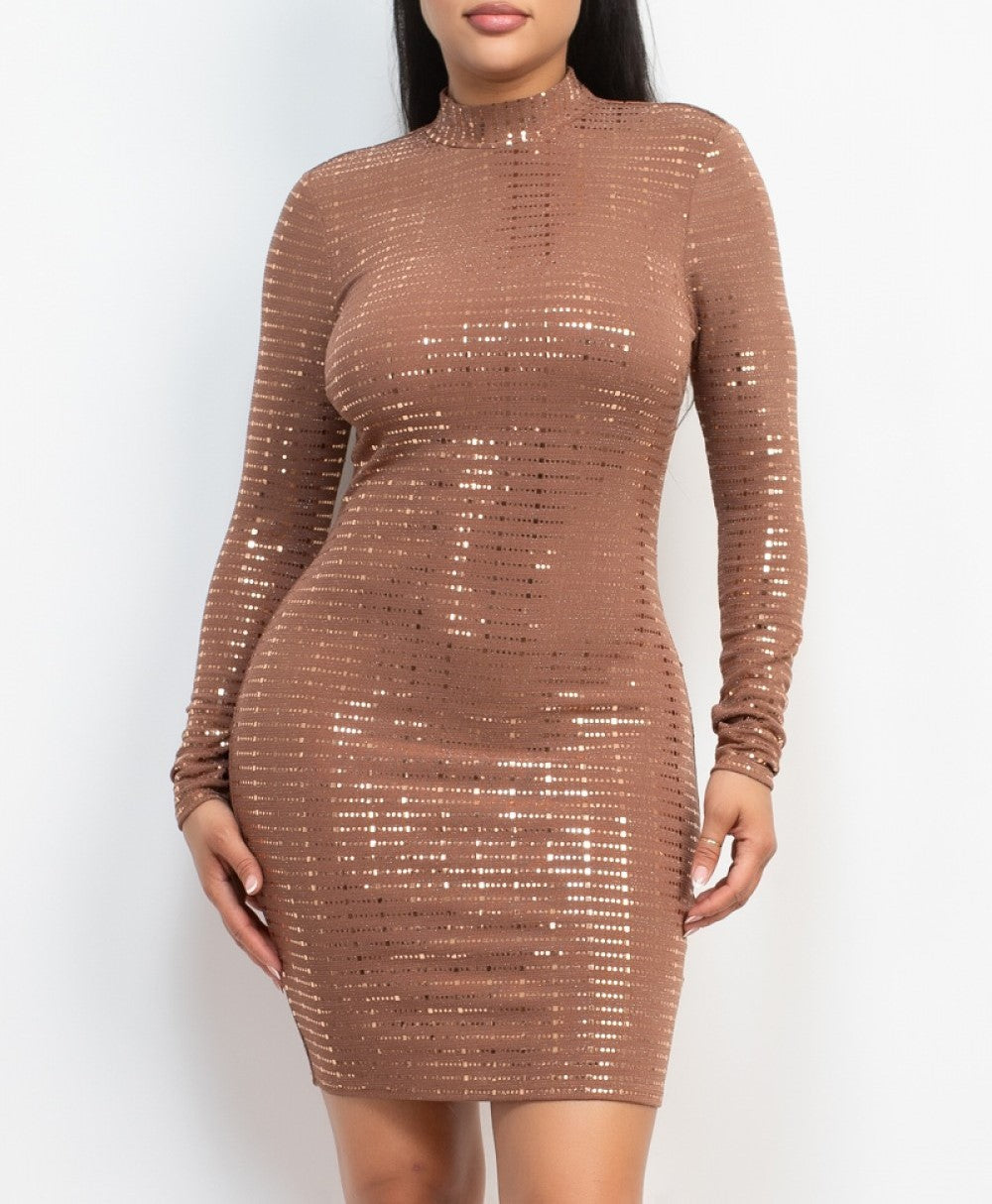Open-Back Sequin Slinky Bodycon Dress (ID5483)