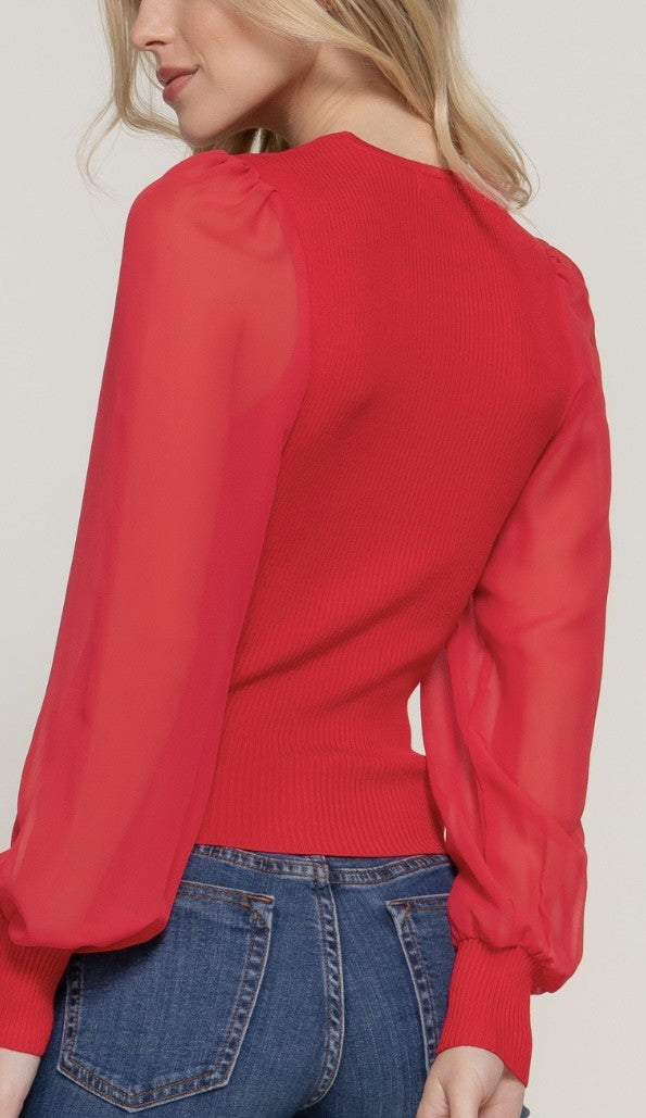 Chiffon Slv Surplice Sweater (SW14169)