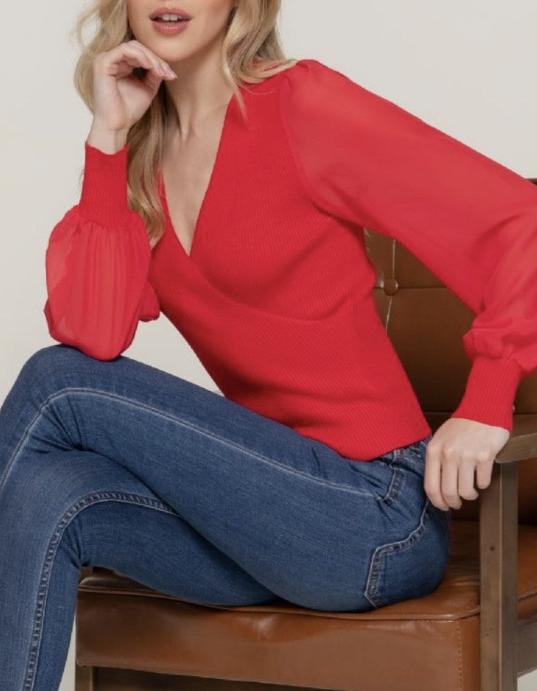 Chiffon Slv Surplice Sweater (SW14169)