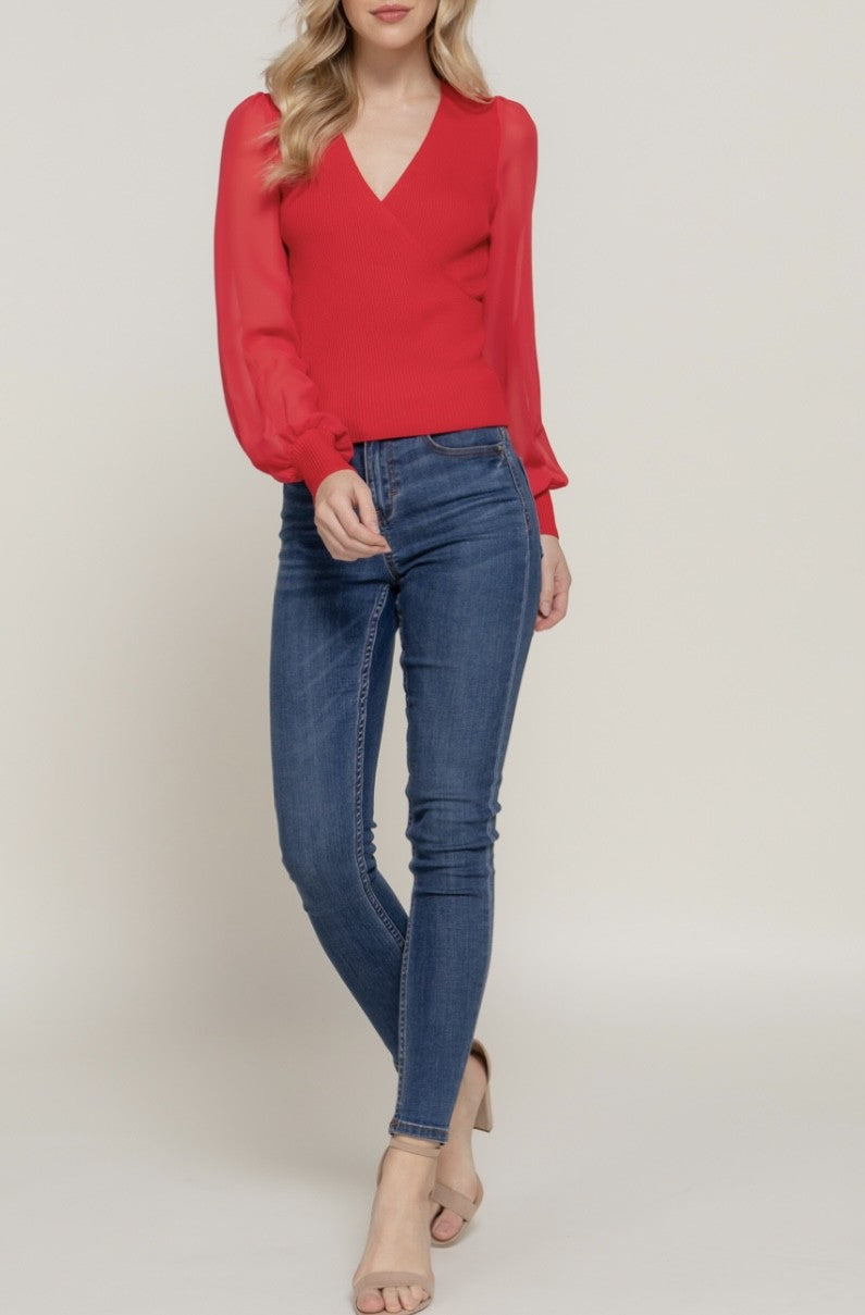 Chiffon Slv Surplice Sweater (SW14169)