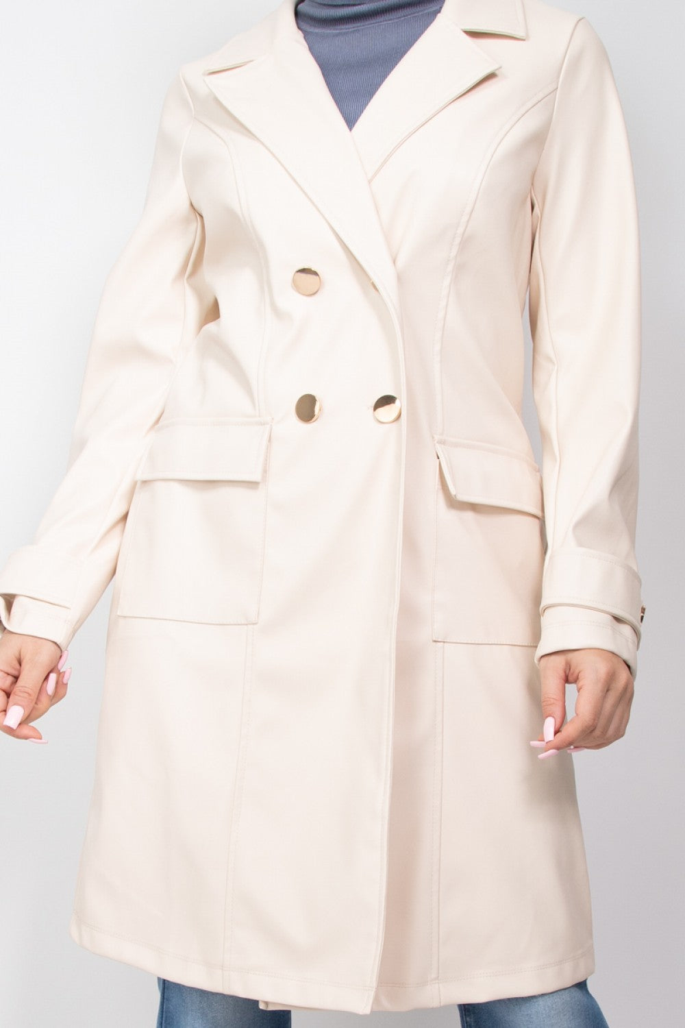 Faux Leather Trench Coat (HMJ21290)