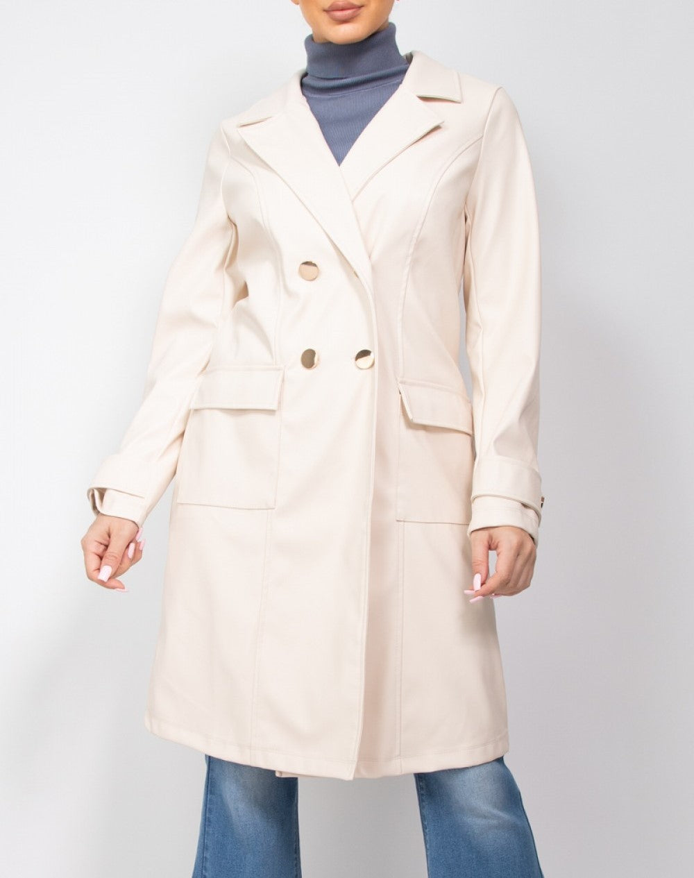 Faux Leather Trench Coat (HMJ21290)