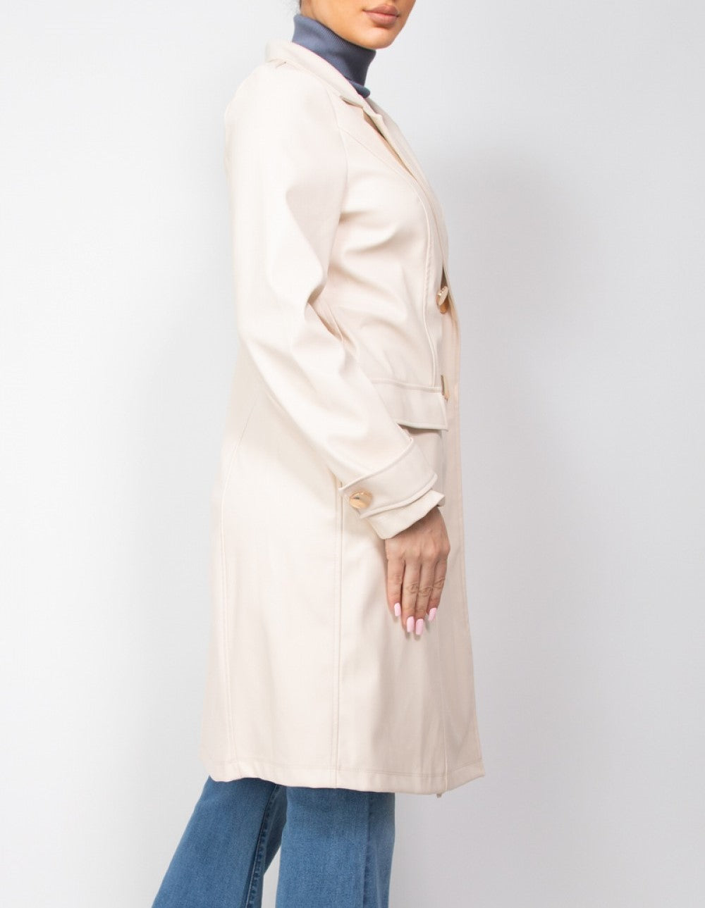 Faux Leather Trench Coat (HMJ21290)