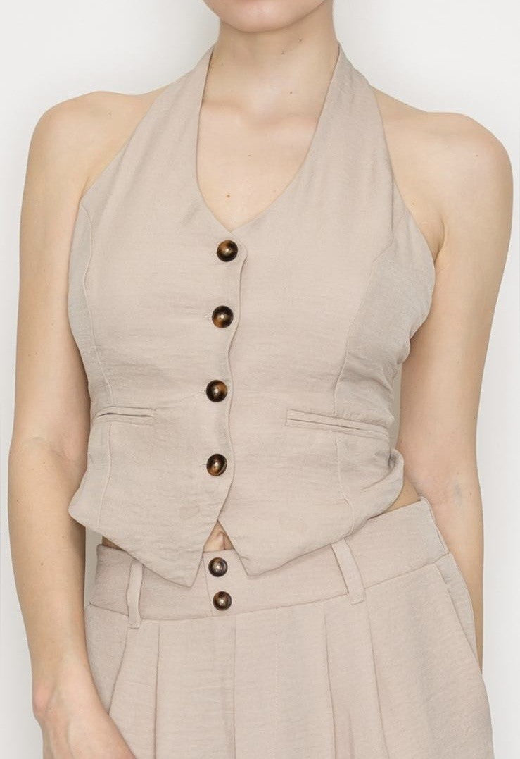 Halter Neck Buttoned Vest