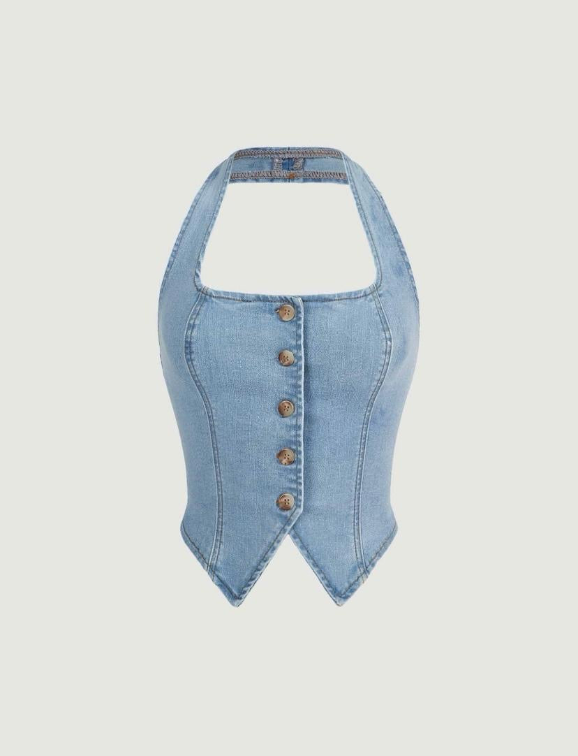 BUTTON FRONT DENIM VEST