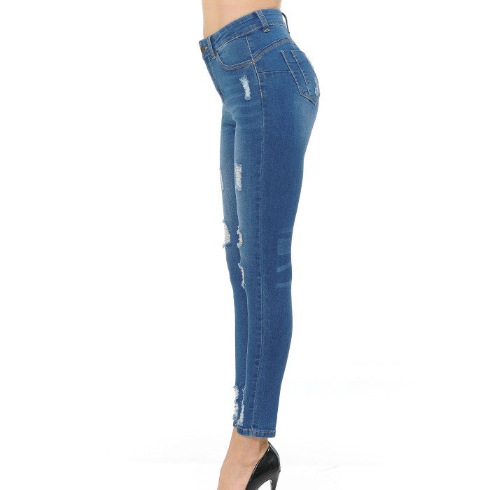 (90174)Push-Up High Rise Destructed Skinny Jeans