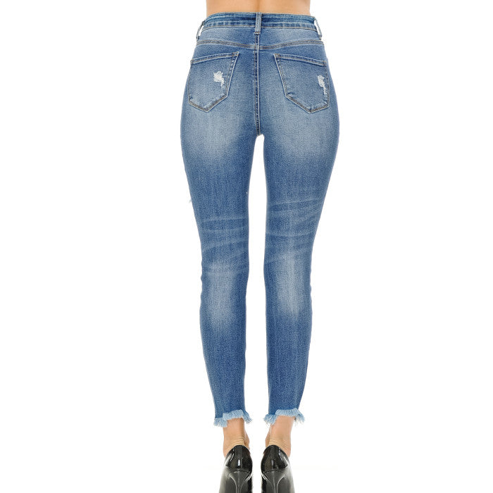 (90188)Ankle Skinny with Hem Destruction Jeans