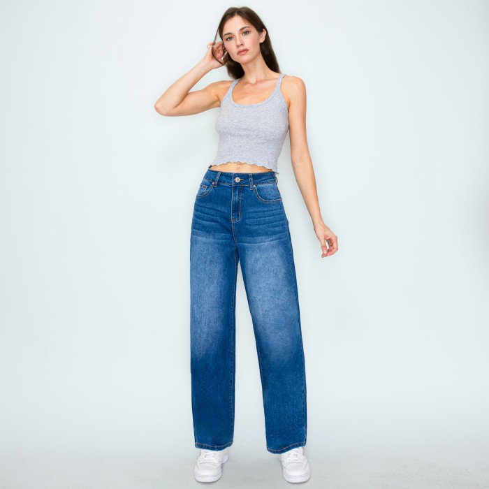 (90340)Basic Wide Leg Jeans